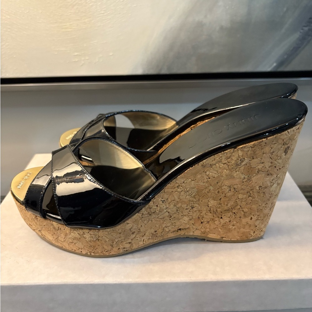 Jimmy Choo Black Patent Perfume Wedge